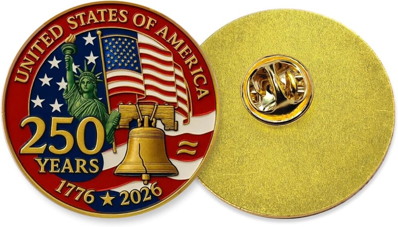 ZENRUIMING 2 Pcs America 250th Birthday Enamel Pins,250 years Anniversary Metal Gold Plated Lapel Pin, 1.4″ USA Patriot Collectible Accessories for Patriot's Day Independence Day - Image 3